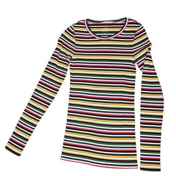 J.Crew Women’s Sz S J Crew Perfect Fit Long Sleeve T-Shirt Striped Colorful - Picture 1 of 12